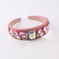 Baroque style wide headband with pink crystals and colorful rhinestones on satin fabric - Pink
