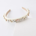 Cerchietto imbottito bianco alla moda con strass floreali scintillanti e gemme colorate - Bianco