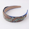 Detalle de diadema barroca de terciopelo azul con piedras marquesa y strass de colores - Azul
