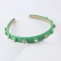 Grass green sponge headband with emerald rhinestones and white pearls for women - Green