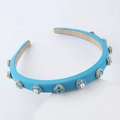 Blue satin headband with luxury pearls, crystals and gold flower charms for women - Blue