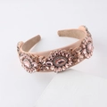 Baroque pink velvet headband with sparkling crystal floral embroidery for women - Brown