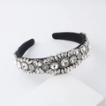 Cerchietto barocco con cristalli floreali su tessuto nero per feste ed eventi eleganti - Floreale Bianco Strass (A)