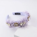 Elegant lavender lace headband with baroque style pearls and clear crystal rhinestones - Purple