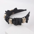 Elegante cerchietto nero plissettato con grappoli di cristalli scintillanti per feste - Nero
