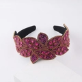 Baroque leaf headband featuring rose red rhinestones and intricate beadwork on black velvet - Rose Red Rhinestone Style (B)