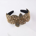 Diadema barroca con diamantes de imitación champán y cuentas en terciopelo negro - Estilo Dorado Vintage (C)