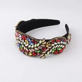 Luxury baroque wide headband with colorful rhinestones on premium black velvet fabric - Colorful
