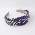 Baroque royal blue velvet headband with colorful rhinestones for women evening party - Blue