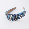Baroque style wide headband with sparkling blue rhinestones and crystals on white stones - Sky Blue Multicolor Rhinestone (C)