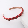 Elegant red satin headband with sparkling red rhinestones in vintage gold metal base - Red