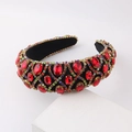 Serre-tête Baroque large rembourré avec cristaux rouges et strass colorés sur velours - Rouge