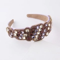 Baroque style purple velvet headband with sparkling colorful rhinestones and gold trim - Purple Multicolor Rhinestone (D)