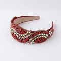 Detail of red velvet headband with baroque rhinestones and colorful crystal vine patterns - Red