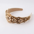 Baroque champagne gold headband with full sparkling rhinestones and heart pattern - Orange