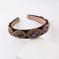 Cerchietto in velluto viola scuro con strass decorati e cristalli vintage stile barocco - Magenta scuro