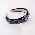 Cerchietto barocco in velluto blu scuro con strass blu e finitura dorata - Blu