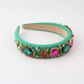 Chic padded headband with mint green fabric, emerald crystals and rhinestone butterfly - Green