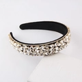 Cerchietto barocco in velluto nero con strass incastonati in metallo dorato e cristalli - Bianco