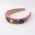 Baroque lilac padded headband featuring large colorful gemstones and butterfly rhinestones - Magenta