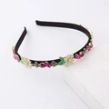 Mode dunne metalen hoofdband met witte madeliefjes en roze strass steentjes voor dames - Rozerood