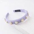 Fashion purple knit headband with golden pearl flower charms and handmade label - Light Purple