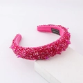 Handmade rose pink velvet headband with vibrant crystals and a soft sponge base - Rose Red