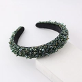 Fashionable velvet headband featuring dense green crystal beads and a padded vintage design - Green