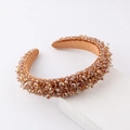 Elegant amber crystal beaded headband with thick velvet lining for women fashion - Champagne