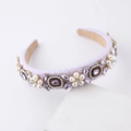 Baroque lilac sponge headband with pearls and rhinestones on white stones - Light Purple