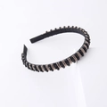 Fashionable black beaded headband featuring woven crystal beads and gold accents - Black Gold