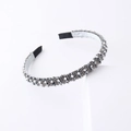 Fashionable crystal beaded headband with silver grey multifaceted beads on white display block - Silver