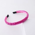 Minimalist headband with woven magenta crystal beads on pink satin for women - Rose Red