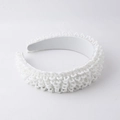 Fashionable white handmade beaded sponge headband for women with relief texture and street style - White