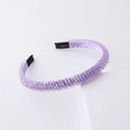 Detailed shot of purple beaded headband with crystal facets and soft black ends for comfort - Purple