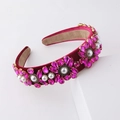 Luxury rose red velvet padded headband with baroque crystals and white pearls - Rose Red (C)