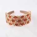 Cerchietto barocco di lusso in tessuto nude con cristalli rossi e AB a fiori - Strass Rossi su Base Rosa (A)