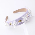 Purple Baroque headband featuring crystals and pearls on a wide padded velvet base - Lavender