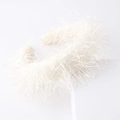 Fashionable white sponge headband with long fringe tassels and feather-like texture for women - White (B)