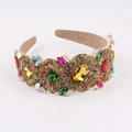 Cerchietto barocco largo con grandi cristalli colorati e strass scintillanti multicolore - Arcobaleno Multicolore