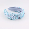 Diadema con nudo azul claro para mujer decorada con lentejuelas, perlas y flores - Azul claro