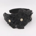 Elegante diadema ancha con cuentas negras hechas a mano y flores de diamantes de imitación - Estilo Negro (C)