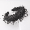 Macro shot of black mesh headband with long fringe tassels showing punk style texture - Black (D)