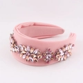 Pink padded rhinestone headband featuring sparkling crystal floral patterns on soft fabric - Pink