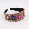 Detailed view of Baroque wide headband featuring colorful crystals on black velvet - Multicolor Baroque