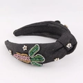 Cerchietto in denim con nodo decorato da perle e ricami floreali di strass colorati - Nero (A)