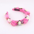 Detail of pink baroque floral headband with pearls, rhinestones and lace texture - Pink Fresh Woven Style (F)