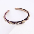Vintage velvet headband with colorful rhinestones and gold details for women fashion - Deep purple