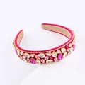 Cerchietto largo in velluto di lusso con cristalli colorati e strass per feste - Base Rosso Rosa con Pietre Rosa (C)