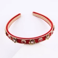 Cerchietto vintage in velluto rosso con fiori metallici dorati e strass scintillanti - Rosso Vintage Francese (A)